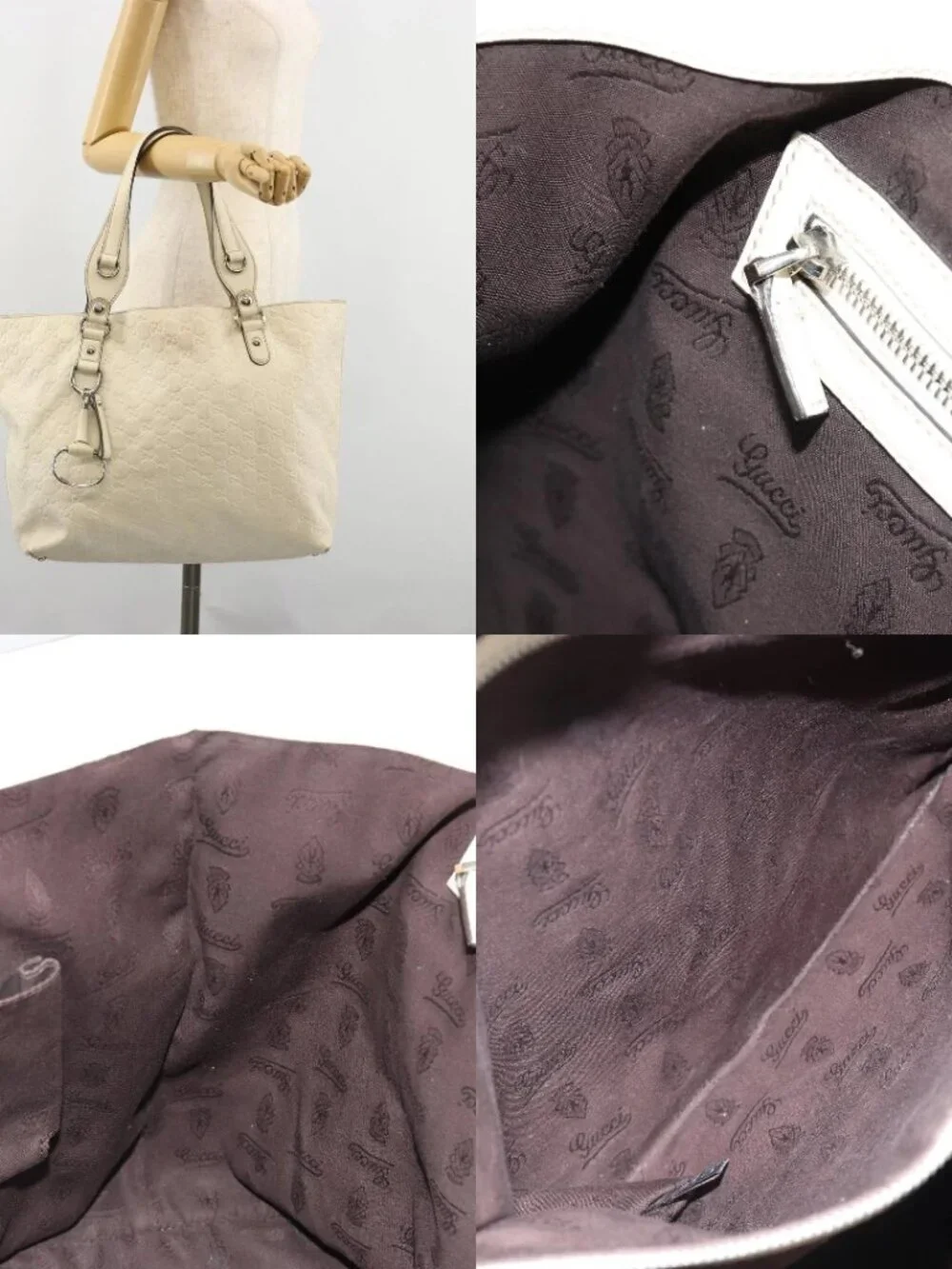 GUCCI GG Canvas Guccissima Hand Bag Leather White Silver 229852 Auth ka4829